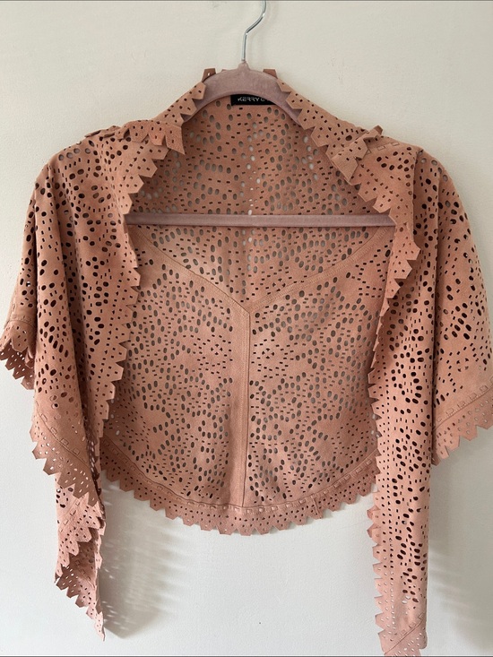 Kerry Grima Accessories - Kerry Grima Dusty Rose Laser-Cut Suede? Western Bohemian Festival Shawl Wrap